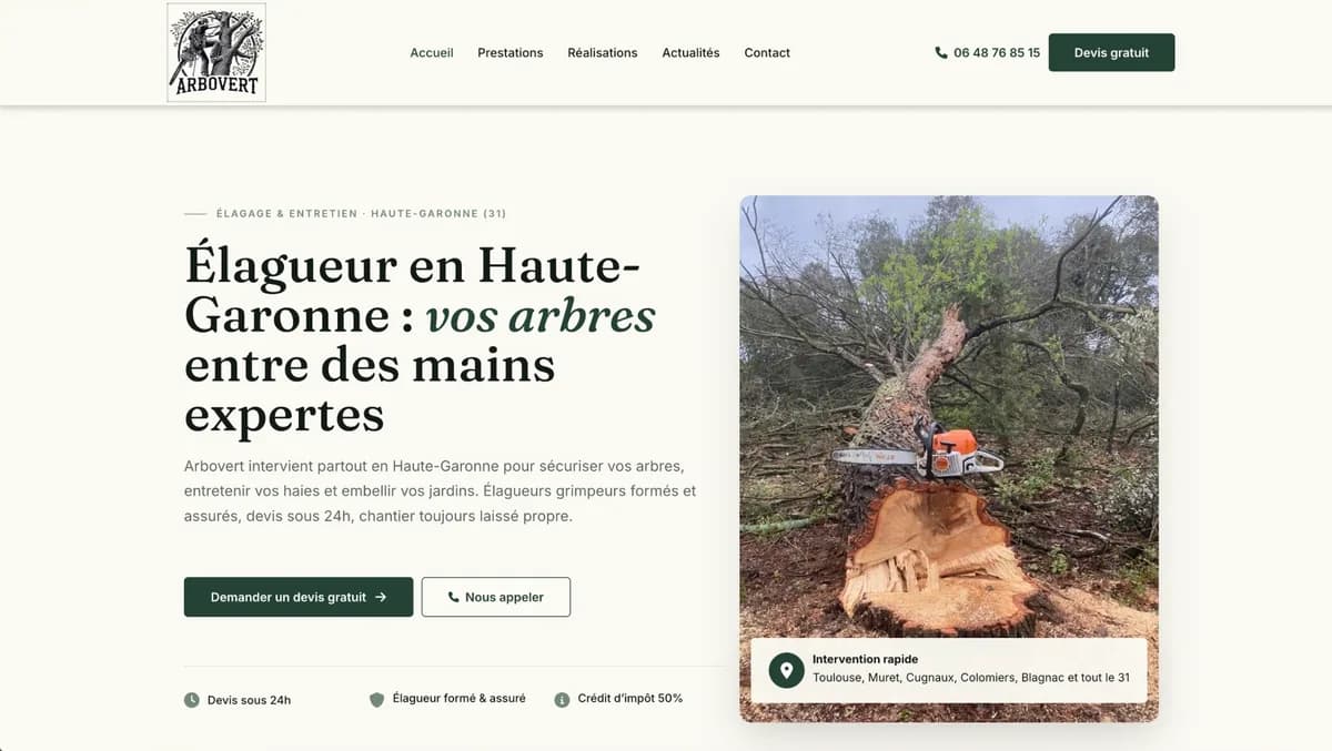 Page d'accueil du site Arbovert